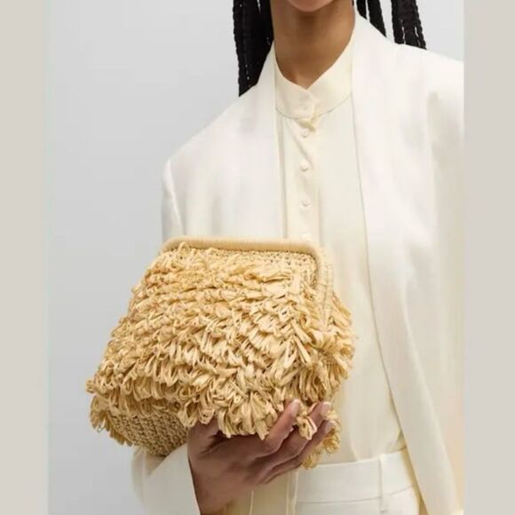 B2B Los Angeles Melia Fringe Clutch Bag Natural NWOT - Picture 2 of 8